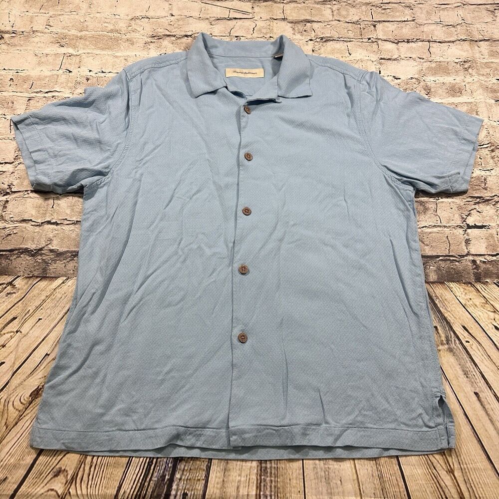Tommy Bahama Shirt Men's Large Blue Hawaiian Paisley Silk Button Up Vacation